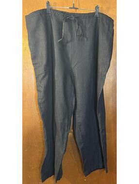Black Loose Fit Linen Blend Pants with Drawstring Waist